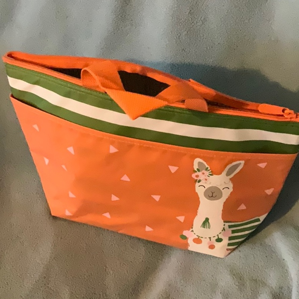 Orange and Green Llama Lunch thermal tote 14 x 9